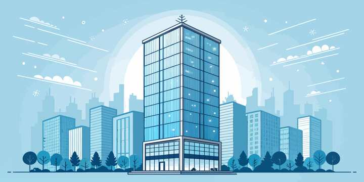 Modern cityscape featuring a vibrant high-rise office building, symbolizing business growth, urban development, and architectural innovation in a thriving metropolis