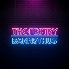 Obraz premium Neon Sign Thofestry Barnsthus on Brick Wall, cyber monday, cyber monday shoping,