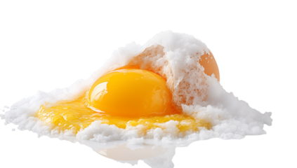 Fresh Cracked Egg: Golden Yolk & White Isolated on White on transparent background png