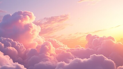 Soft sunset panorama with gentle pink clouds in tranquil sky