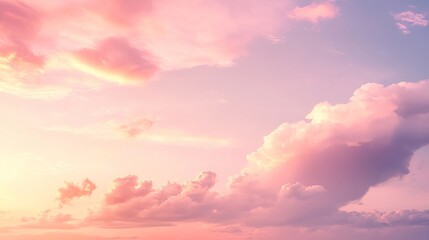 Fototapeta premium Soft sunset panorama with gentle pink clouds in tranquil sky