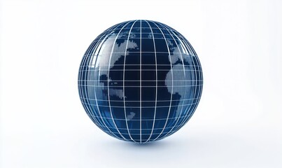 sleek blue digital globe with white latitude and longitude grid and dotted continents conveying futuristic global connectivity and calm precision