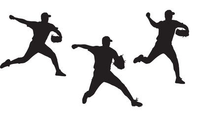 Baseball pitcher action silhouettes