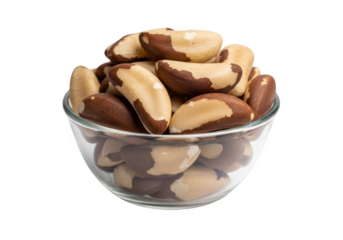 Bowl full of delicious and healthy brazil nuts isolated on transparent background for a nutritious snack or ingredient