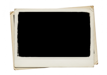 Stack of old instant photos isolated on transparent background with vintage look and feel for memories and nostalgia