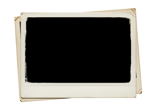 Stack of old instant photos isolated on transparent background with vintage look and feel for memories and nostalgia