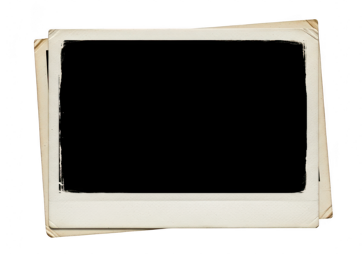 Stack of old instant photos isolated on transparent background with vintage look and feel for memories and nostalgia