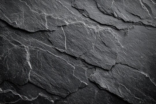 Layered dark slate rock plates with pale veins and rough textured surfaces, overlapping stone slabs conveying a rugged, calm, grounded mood