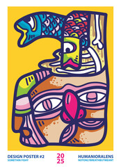 Colorful abstract poster design with portrait decorative drawing hand drawn vector illustration.