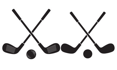 Two crossed golf clubs and balls silhouette