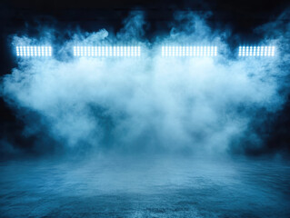 scene, stage light with colored spotlights and smoke