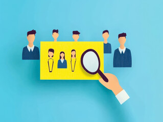 People searching for a new job. Job search concept on blue 