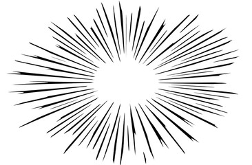 Bold radial speed lines burst effect on transparent background, Comic or cartoon style action rays element. Vector motion explosion, impact visual graphic overlays.

