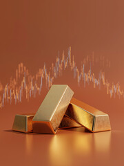 Abstract financial theme background gold bar rising chart upward arrow investment growth increasing profit.