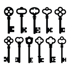 High Detail Vintage Key Silhouette Collection Retro Lock Keys Vector Graphics