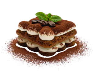 tiramisu with coffee biscuits and mascarpone cream isolated on transparent png