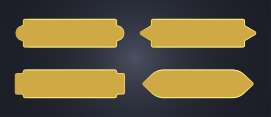 Golden ornate empty banner label shapes metallic