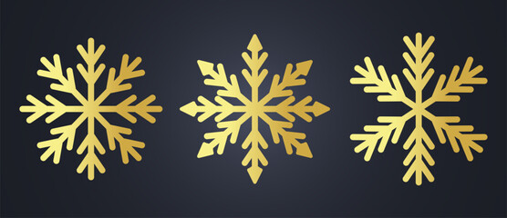 Gold snowflakes winter decoration isolated dark background