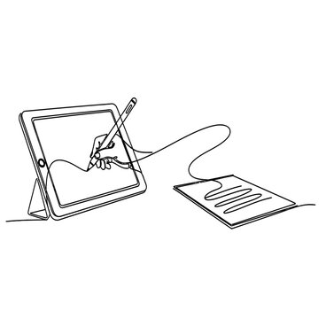 continuous line drawing tablet hand writing clip art preview