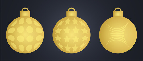 Christmas baubles gold decoration isolated dark background