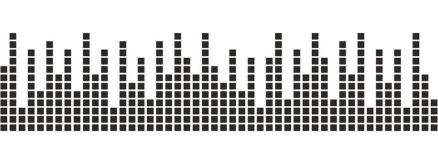 
Black podcast sound wave patterns with varying amplitude bars for audio visualization and media interfaces. Digital frequency lines on white bg for music players.