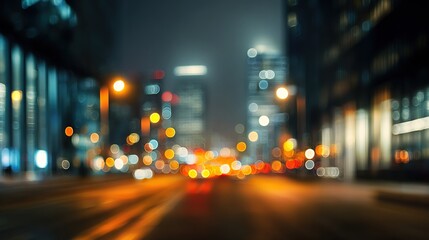 Close-up city street night lined tall buildings there abstract blur modern interior. High quality
