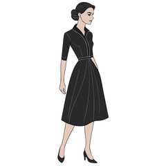 Woman Standing in Black Dress &ndash; Minimal Elegant Fashion Vector