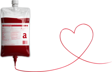 Blood Donation Bag Forming a Heart Shape with the Tube Symbolizing Life and Generosity