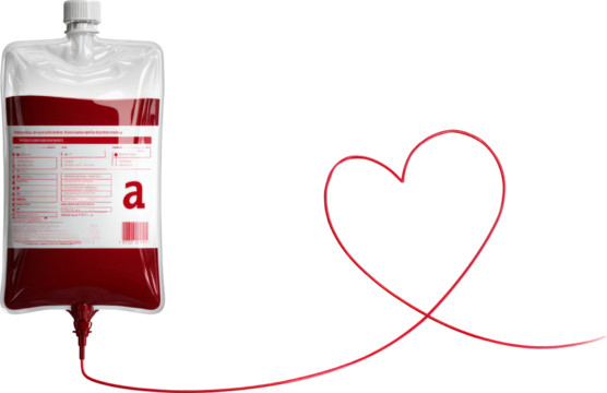 Blood Donation Bag Forming a Heart Shape with the Tube Symbolizing Life and Generosity