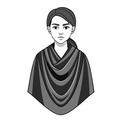 Young Girl Portrait in Traditional Style &ndash; Minimal Vector Illustration