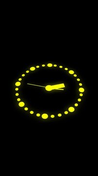 Circular Array of Glowing Yellow Dots with Central Dot on vertical mobile video Black Background circle. Animated yellow dot circle with central glowing dot futuristic digital interface smooth motion.
