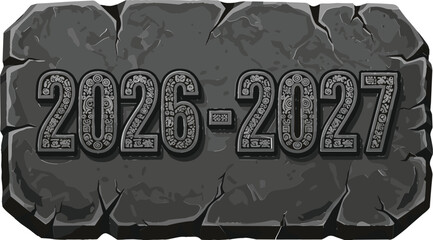 Dark Ancient Stone Slab with Intricate Patterned 2026-2027 Text Vector