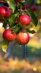 Ripe Apples on a Branch - A Harvest of Autumns Bounty.
