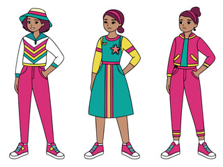 Colorful Young Girls Wearing Casual Fashion &ndash; Modern Vector Illustration