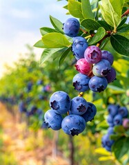 Ripe Blueberries on the Bush - A Close-Up View.