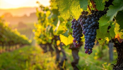 Ripe Grapes in Vineyard at Sunset - A Taste of Autumn.