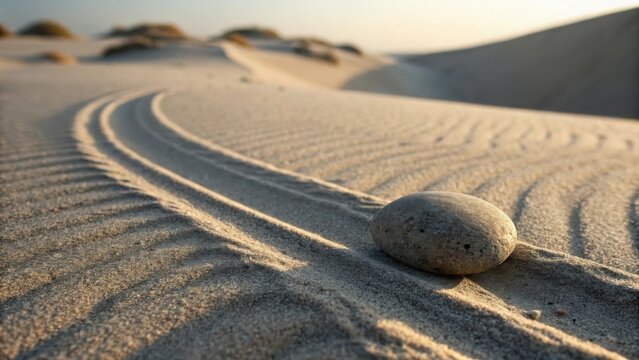 Pebble resting at the crest of a sand ripple outdoors - Powered by Adobe
