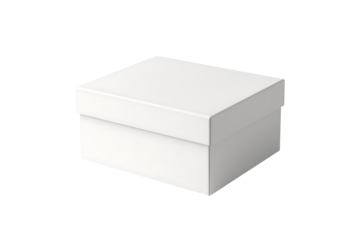 A realistic white square paper gift box with lid mockup for luxury product presentation and branding isolated on transparent background