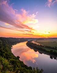 River at Sunset - A Serene Landscape Reflection.