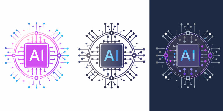 Artificial intelligence chip icon with neural network connections and glowing circuitry