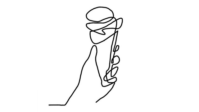 Continue line animation of hand holding ice cream