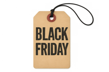 Black friday sale tag presenting a shopping season discount concept on transparent background
