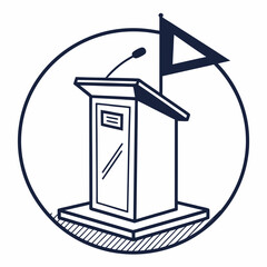 Podium with microphone for speech isolated on tribune rostrum stand for speaker public speaking, presentation, conference concept
