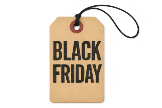 Black friday sale tag presenting a shopping season discount concept on transparent background