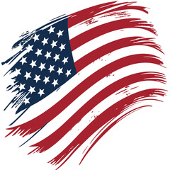 A distressed american flag design isolated on, featuring red and white stripes and a blue canton with white stars, creating a patriotic emblem