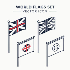 A set of world flags vector icons isolated on, featuring various national flags in a clean and modern line art style