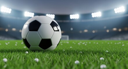 Soccer Ball on Green Field Under Stadium Lights