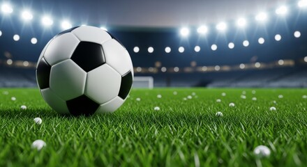Obraz premium Soccer Ball on Illuminated Stadium Field