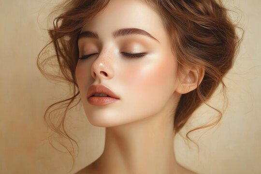 graceful female neck and ear framed by loose auburn hair in a messy bun with soft warm lighting conveying serene intimate elegance - Powered by Adobe