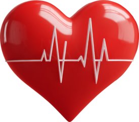 Red Heart Shaped Object with White EKG Line, Symbolizing Love and Heart Health Awareness